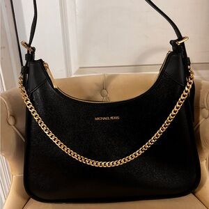 Michael Kors Black Shoulder Bag with Gold Chain Detail